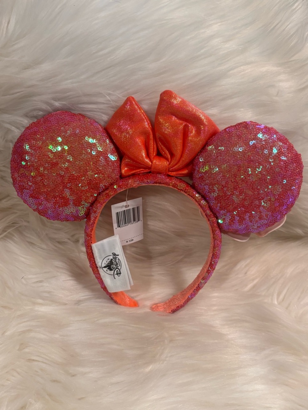 Shanghai Disney Resort Coral Plumeria Sequin Minnie Ears NWT - Picture 7 of 8